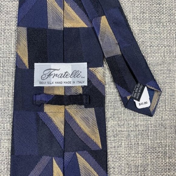 Vintage Fratelli Moda 100% Silk Hand Made In Italy Geometric Tie Black & Gold - Picture 3 of 5